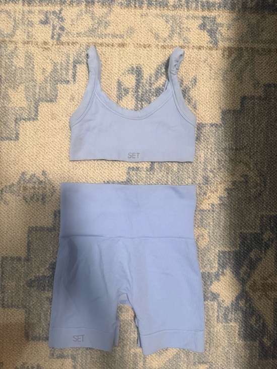 SET Active Pants - SET Active Light Blue Athletic Shorts and Sports Bra Set